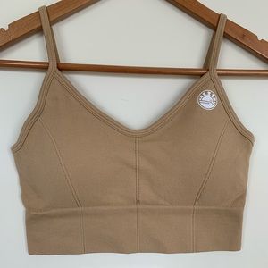 Kaiylo Skinny-Strap Sports Bra in Beige